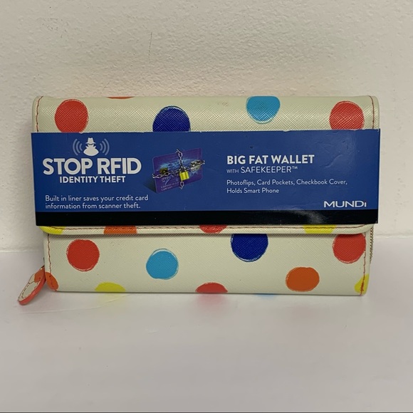 mundi Handbags - MUNDI Big Fat Wallet Clutch | RFID Safekeeper Polka Dot Checkbook Card Photo NEW